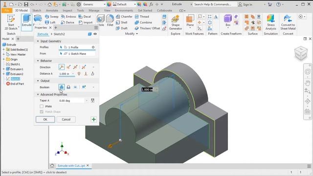 33-Extrude with Cut Option for Autodesk Inventor смотреть онлайн