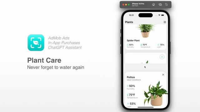 Plant Care - Track, Water, and Grow Plants - ChatGPT AI Plant Assistant | SwiftUI Xcode Source Code смотреть онлайн