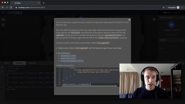 Screeps Tutorial Walkthrough for Beginners - 2. Upgrading Controller смотреть онлайн