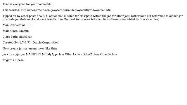 java -jar myapp.jar includes ojdbc6.jar but throws ClassNotFoundException (3 Solutions!!) смотреть онлайн