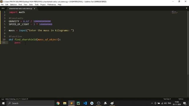 Making A Calculator In Python That Calculates The Schwarzschild radius of A Black Hole.