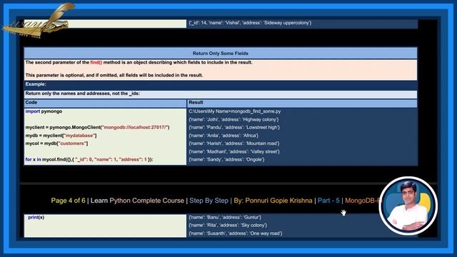 Learn Python MongoDB Complete Course |Step By Step| Find |Ponnuri Gopie Krishna | Part-5 смотреть онлайн