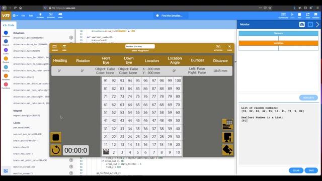 Find the Smallest Number in a List (Python VEXCode VR) смотреть онлайн