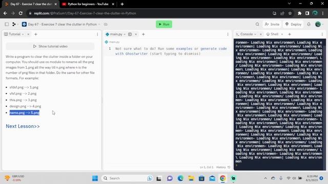 2023 | python for beginners | Exercise 7: Clear the Clutter | Day 67 смотреть онлайн