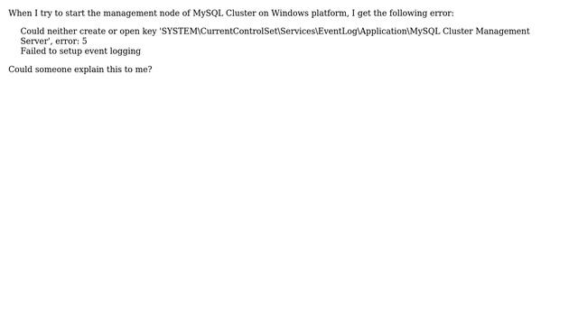 Databases: MySQL Cluster: cannot start the management node смотреть онлайн