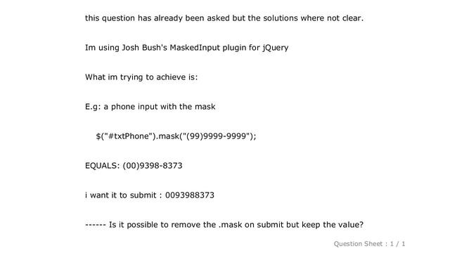 jQuery : Remove literals from input mask after form submit? смотреть онлайн