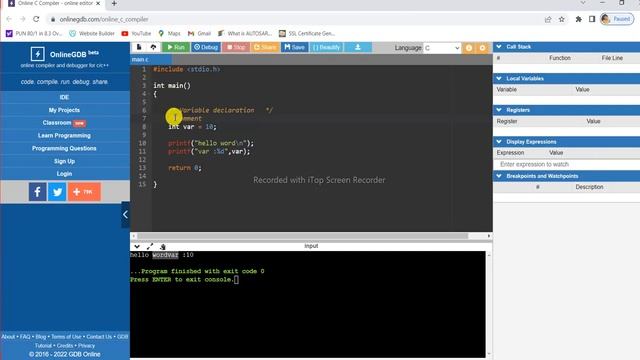 4) Write C programme using online compiler ,how to declare a variables смотреть онлайн