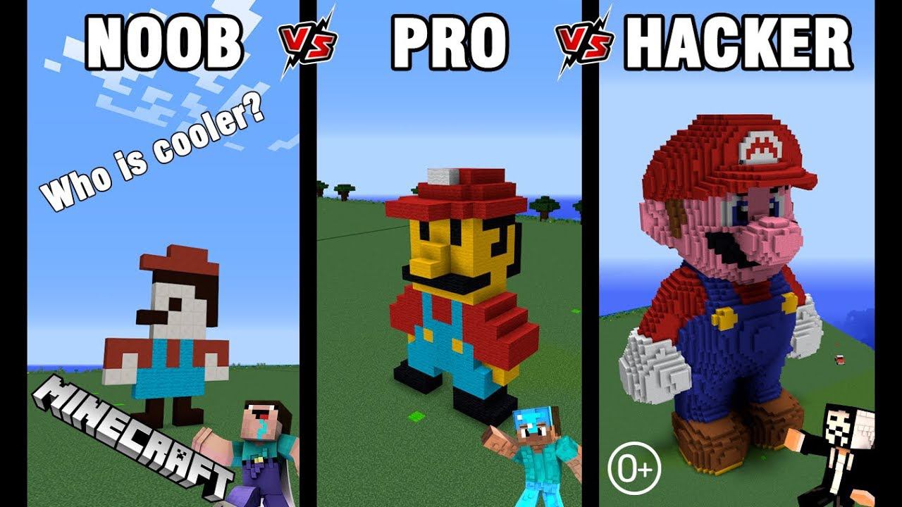 Minecraft Battle: NOOB Vs PRO Vs HACKER: BUILD SUPER MARIO CHALLENGE In Minecraft