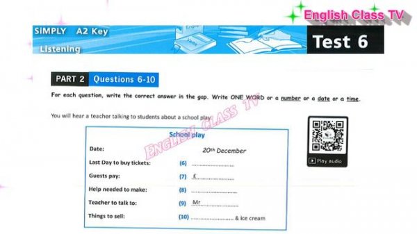 KET | Listening TEST 6 | Part 2 | SiMPLY A2 Key for Schools 2020 | Luyện Thi Cambridge