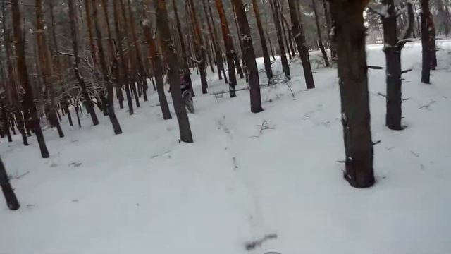 Лес снег питбайк красота :) смотреть онлайн