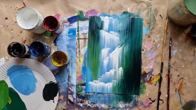 ВОДОПАД |Сочная зелень? 4 краски, гуашь✌ смотреть онлайн