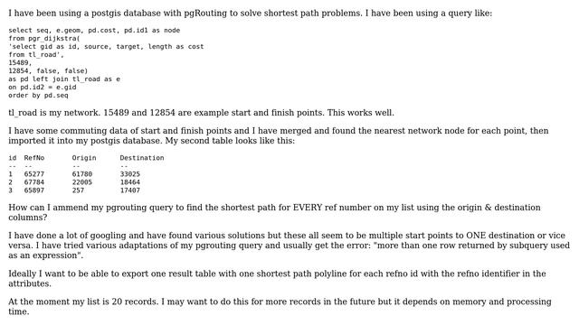 GIS: Multiple shortest paths with pgRouting using a list as a secondary table смотреть онлайн
