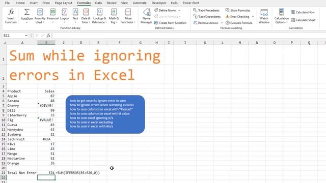 Excel - How To Sum But Ignore Errors - Episode 2576 смотреть онлайн