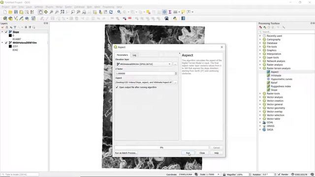 Generating slope, aspect, and hillshade layers from a DEM in QGIS смотреть онлайн
