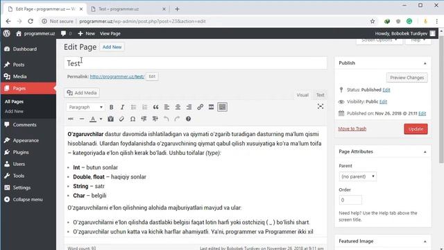 Wordpressda Sahifalar bilan ishlash - Wordpress Uz смотреть онлайн