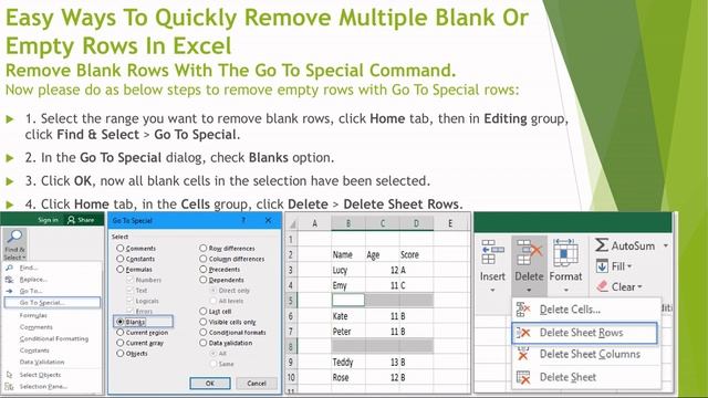 Easy Ways To Quickly Remove Multiple Blank Or Empty Rows In Excel смотреть онлайн