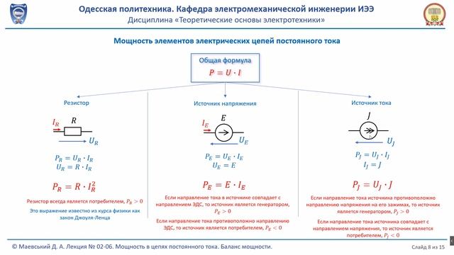 Лекция 020-6. Мощность в цепях постоянного тока. Баланс мощности смотреть онлайн