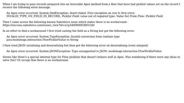 Salesforce: Flow passing in record with picklist value into Invocable Apex method causes error смотреть онлайн