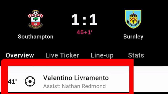 Valentino Livramento Goal Vs Burnley | Southampton Vs Burnley | 1-1 | смотреть онлайн