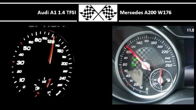 Audi A1 1.4 TFSI VS. Mercedes A200 W176 - Acceleration 0-100km/h смотреть онлайн