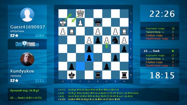 Chess Game Analysis: Guest41690937 - Kundyukov : 1/2-1/2 (By ChessFriends.com) смотреть онлайн