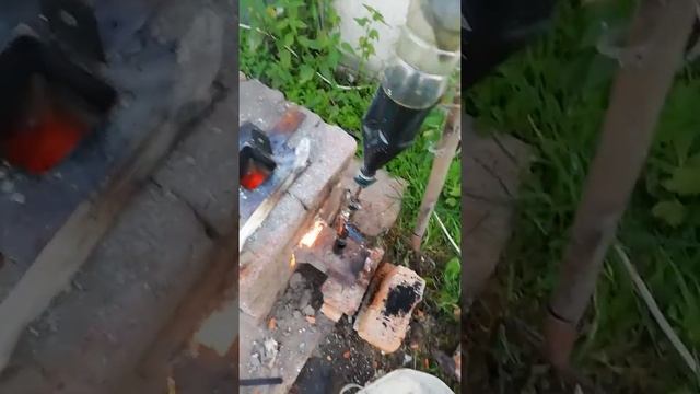 Горелка на отработке для плавки алюминиевых банок. смотреть онлайн