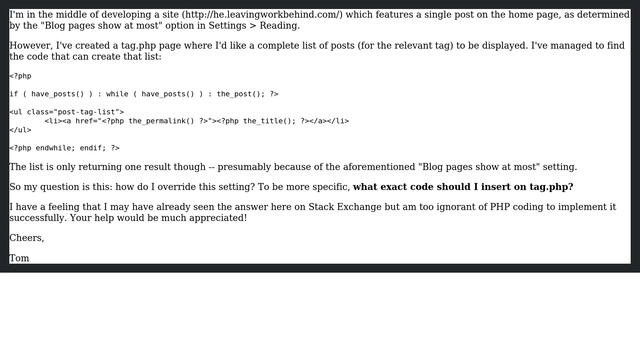 Wordpress: How to Override "Blog pages show at most" in tag.php? смотреть онлайн
