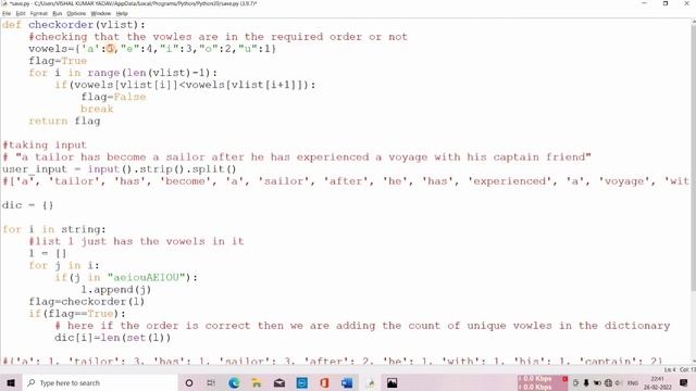 Longest Ordered Vowel Sequence | Vpropel question of the day | VIT | Python смотреть онлайн