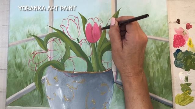 Pintando flores paso a paso/ vista desde ventana/ Tulipanes / Margaritas смотреть онлайн