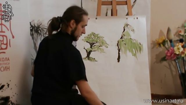 Обучение рисованию деревьев при помощи живописи у-син Часть 6 _как рисовать листву деревьев смотреть онлайн