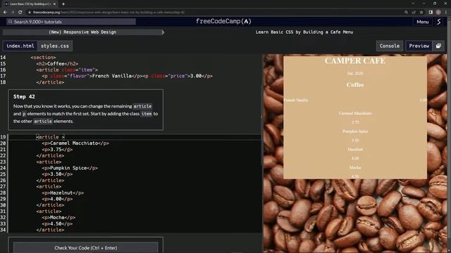 Learn Basic CSS by Building a Cafe Menu - Step 42 смотреть онлайн