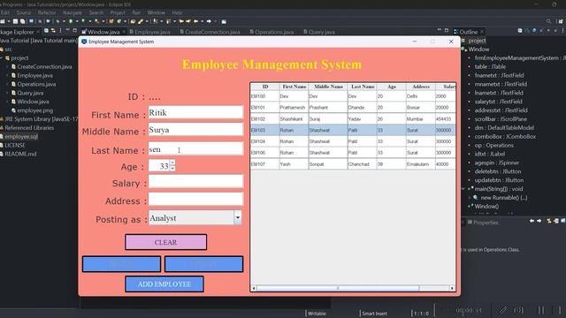 Creating Simple Employee Management System in Java Swing | CRUD | MYSQL Database | Java Swing смотреть онлайн