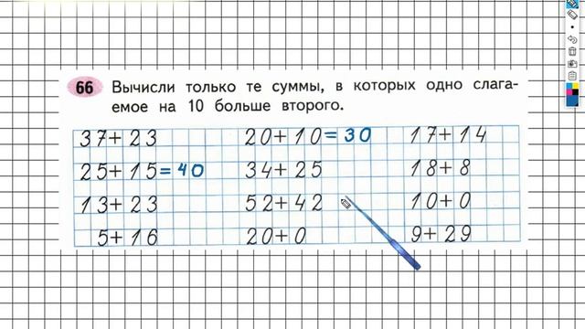 Задание №66 Числа от 1 до 100. Сложение… - ГДЗ по Математике 2 класс (Моро) Рабочая тетрадь 2 часть смотреть онлайн