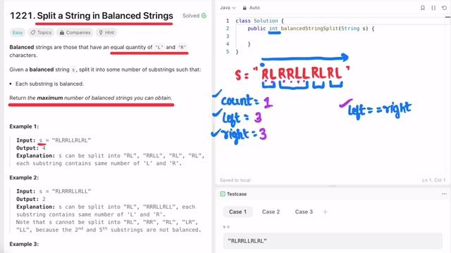 Leetcode | 1221. Split a String in Balanced Strings | Easy | Java Solution смотреть онлайн