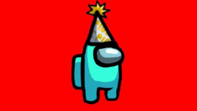 Among us - cyan character with party hat (png) смотреть онлайн