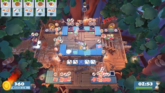 Overcooked 2. Campfire Cook Off 2-1 | 4 players online coop 4 stars | Score: 1740