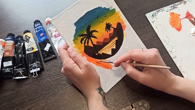 Простая картина с пальмами на фоне заката/ A simple picture with palm trees on a sunset background смотреть онлайн