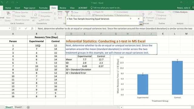 Conducting a t test in MS Excel смотреть онлайн
