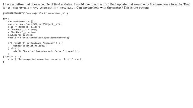 Salesforce: Field update based on formula in javascript button? смотреть онлайн
