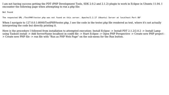 PDT/PHP plugin in Eclipse in Ubuntu not working - "page not found" error смотреть онлайн