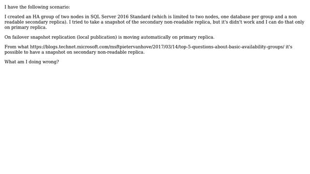 Databases: SQL Server secondary replica snapshot with Basic Availability Group смотреть онлайн