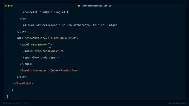 React JS Tailwind CSS Spotify клон #98 - Чекбокс в модальном окне TheModalEmbedPlaylist смотреть онлайн