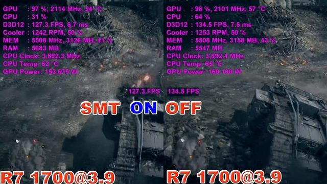 RYZEN R7 1700 SMT OFF/ON in BF1 смотреть онлайн