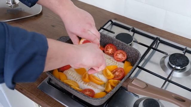 Пикша запеченная в соке грейпфрута с томатами [Рецепт рыбного блюда]