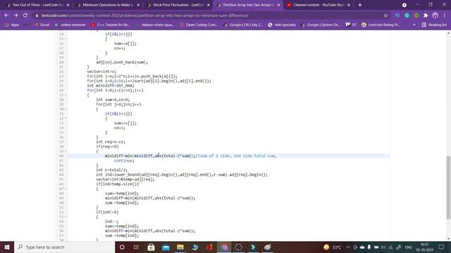 Leetcode Weekly Contest 262, 2035 Partition Array Into Two Arrays to Minimize Sum Difference(Hard смотреть онлайн