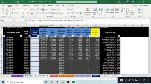 Calculate 2020 Maryland Payroll Withholding in Excel смотреть онлайн