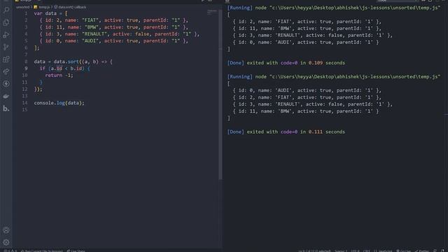 sort array of JSON object by key value in javascript смотреть онлайн