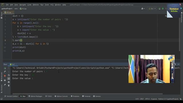 Sort a Dictionary by key or by value | Python Tutorial | Pycharm IDE | Python | Input in Dictionary смотреть онлайн