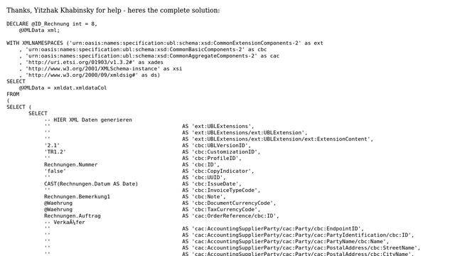 SQL XML - Create a XML file from SQL Server for an invoice including invoice positions in one... смотреть онлайн