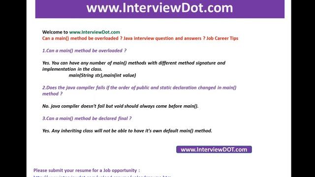 Can a main method be overloaded job java interview questions смотреть онлайн